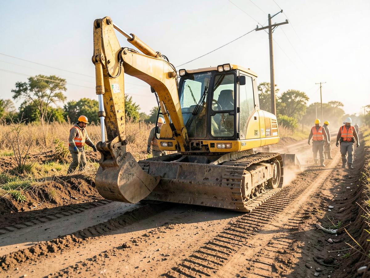 Excavadora en obra de construcción